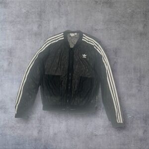 Adidas Originals Black Tulle Layered Sheer Mesh Jacket Trefoil Logo  Womens S